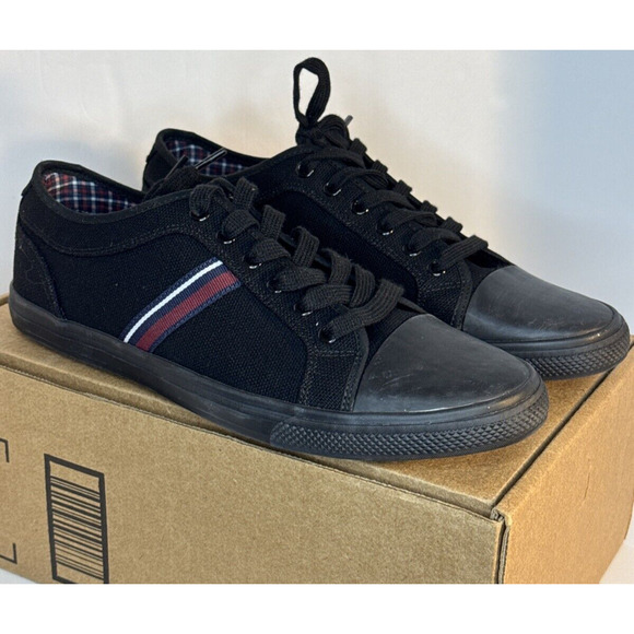 Original Ben Sherman Black Sneakers US Men's 10.5 NIB Red Stripe Lace up NEW - Picture 1 of 12